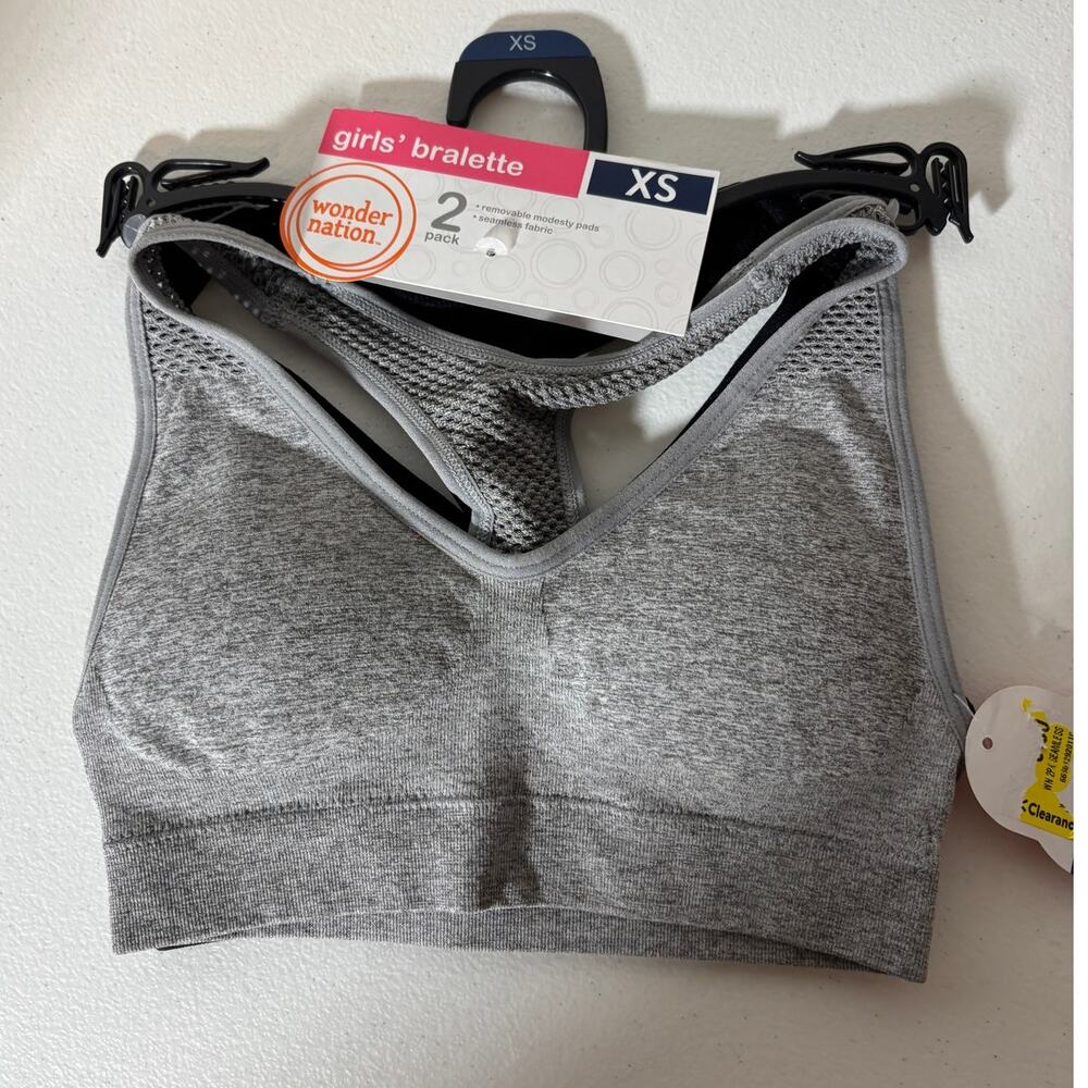 Wonder Nation NEW Girls' Size XS Two-Pack Bralettes Removable Modesty Pads